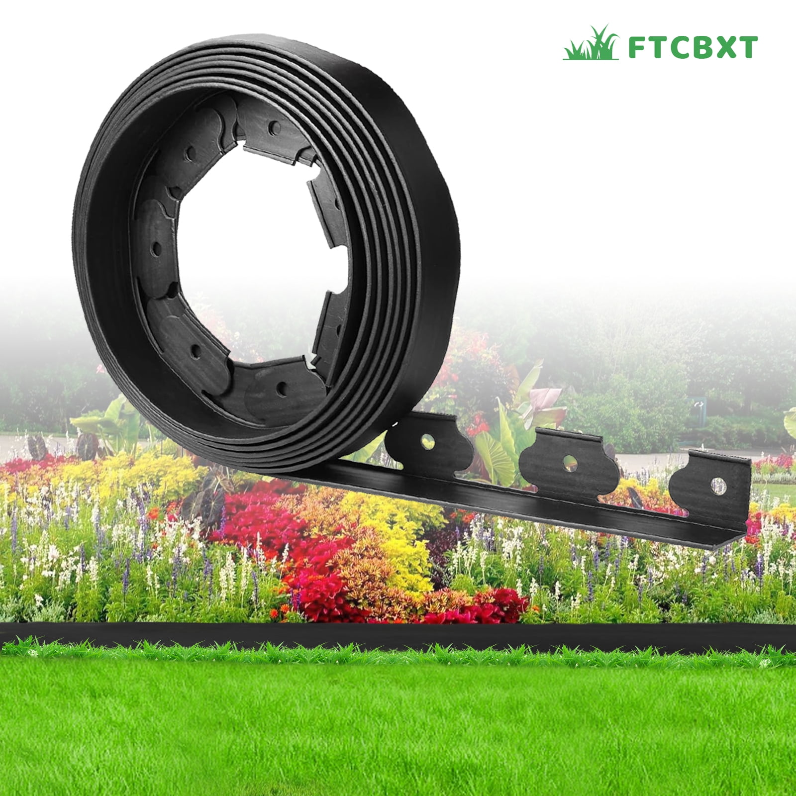 FTCBXT Landscape Edging Border 2 Inch Tall with 80-Pack Spiral Nylon Anchoring Spikes and 1 Scissor,Plastic Garden Edging Border for DIY Garden,Lawn Edging,Yard (80 FT)