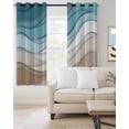 thumbnail image 3 of Blackout Curtains for Bedroom, Turquoise Brown Room Darkening Window Drapes for Living Room, Teal White Geometric Gradient Stripes Thermal Insulated Grommet Curtains, 27.5x39 inch, 2 Panels, 3 of 9
