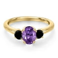 thumbnail image 3 of Gem Stone King 10K Yellow Gold Purple Amethyst and Black Diamond Engagement Ring for Women | 1.09 Cttw | Oval 7X5MM | Gemstone February Birthstone | Size 9, 3 of 6
