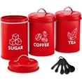 thumbnail image 1 of 8 Pieces Canister Sets for Kitchen Counter, Vintage Kitchen Coffee Tea Sugar Metal Canisters Set with Lid Measuring Spoons, Rustic Farmhouse Decor, Red, 1 of 7