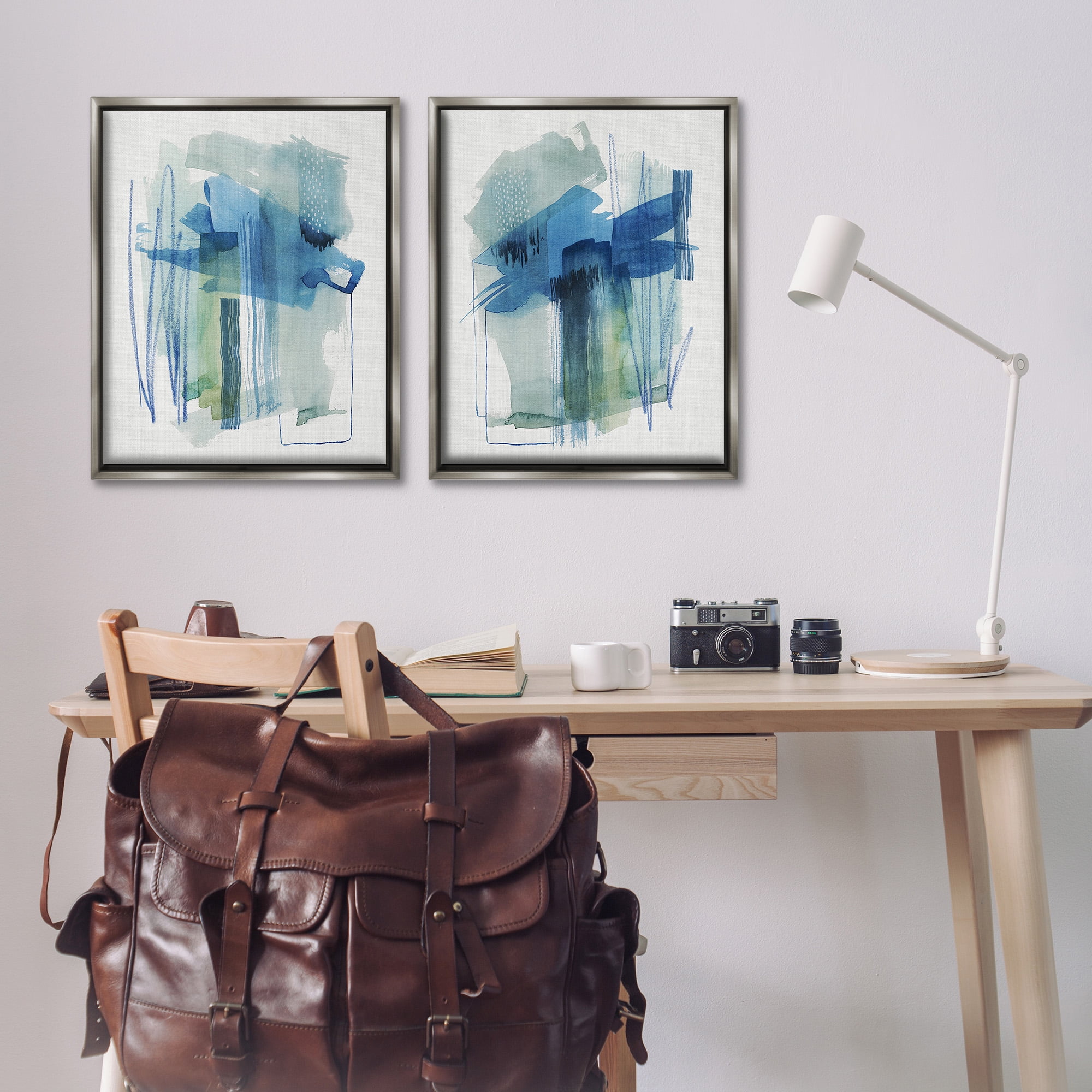 Stupell Industries Chaotic Brushed Watercolor Abstract Painting Gray Floater Framed Canvas Art Print Wall Art, 25 x 31, Set of 2