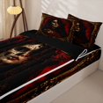 thumbnail image 3 of Manfei Gothic Sugar Skull Zipper Full Size Comforter Sets with Fitted Sheet and 2 Pillowcases, Halloween Romantic Floral Rose Zipper Bedding Set, Gold Red Black,Black Reversible,4-Piece, 3 of 6