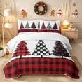 thumbnail image 2 of Erosebridal Plaid Trees Quilt King 3 Pieces,Christmas Check King Coverlet Set,Red Green,1 Bedspread and 2 Pillowcases, 2 of 7