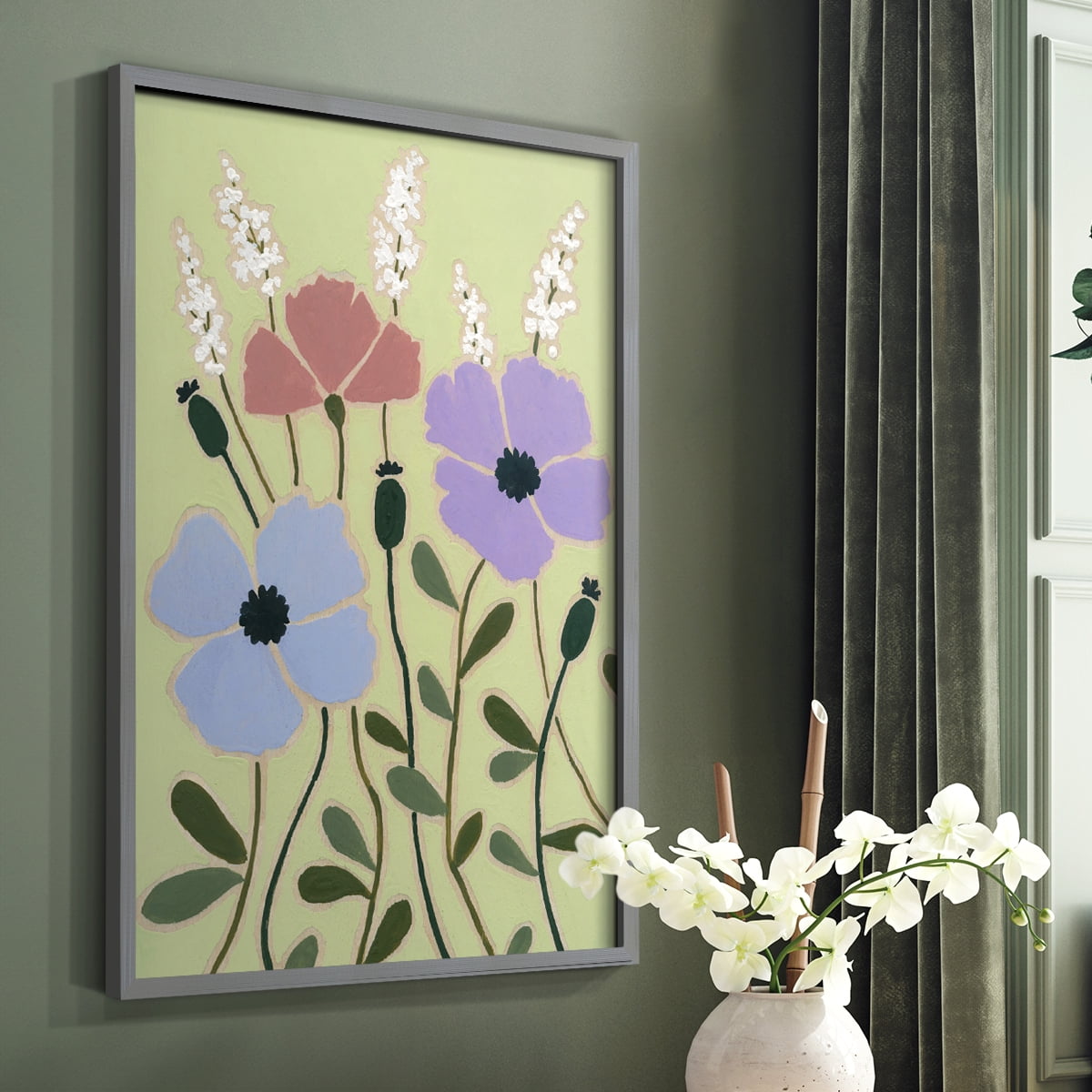 Woodblock Floral III Framed Print - Solid Wood in Single Picture Frame Solid Wood 2 Framed Print