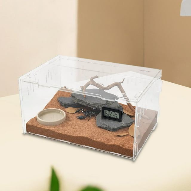 Terrario para reptiles, tanque de cría, jaula para arañas saltarinas, acrílico transparente con orificios de ventilación, caja de cría para tortugas y S