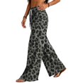 thumbnail image 4 of Leopard Print Pants for Women High Waisted Wide Leg Pants Drawstring Lightweight Casual Trendy Trousers, 4 of 5