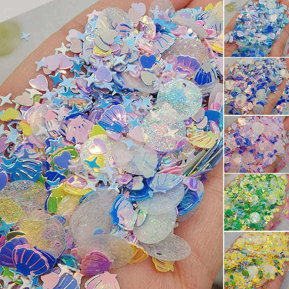 dianhelloya Nail Art Supplies 1 Bag 10g Nail Sequin Shiny Effect Multiple Shapes Iridescent Nail Art Eye Makeup Star Shells Heart Glitter Sequin Manicure Store Supply Yellow