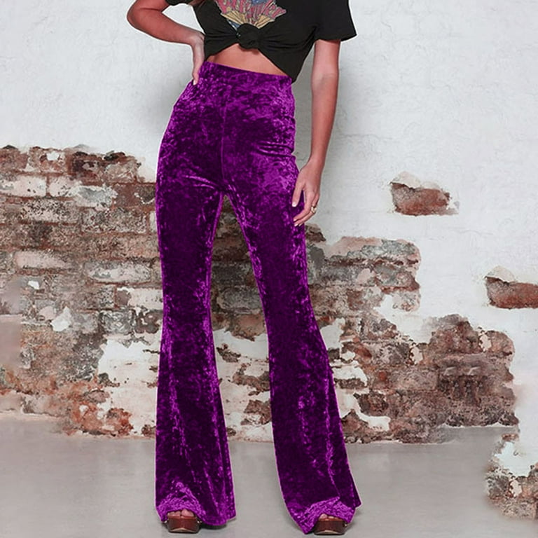 Penkiiy Women Velvet Flare Pants Elastic High Waist Side Penkiiy Women Velvet Flare Pants Elastic High Waist Side