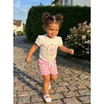 thumbnail image 3 of BemeyourBBs Kids Toddler Baby Girls Summer Clothes Infant Baby Girl Princess Castle Outfit Puff Short Sleeve Crew Neck Embroidery Flower Castle T-shirt With Plaid Shorts Set Summer Outfit, 3 of 9
