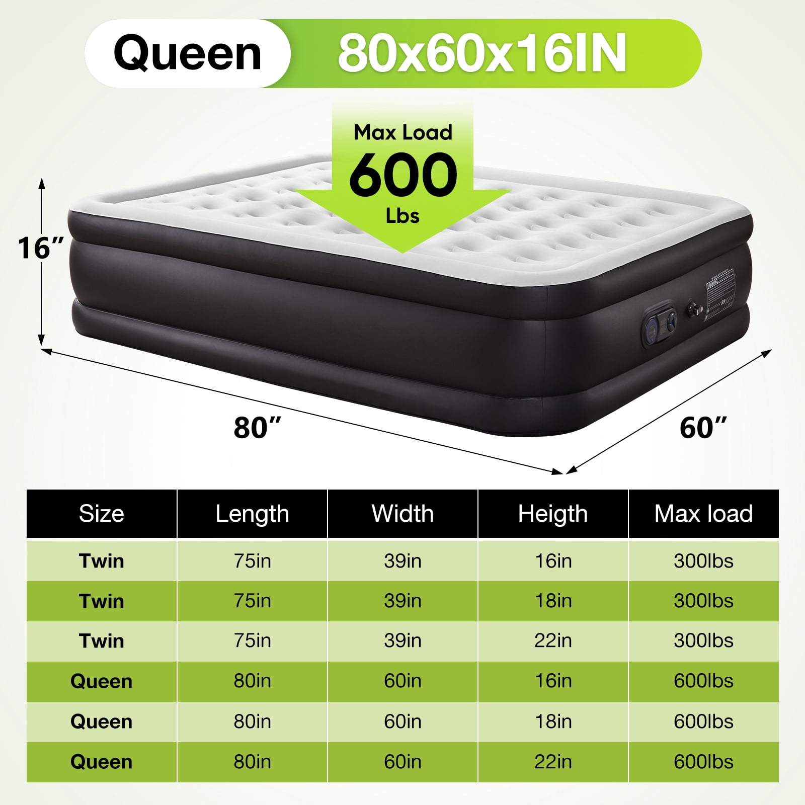 GIANNA Queen Air Mattress, 16-inch Height, Premium Comfort with Built-in Pump, Waterproof, Durable, & Easy to Inflate for Home, Travel, and Camping