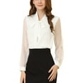 thumbnail image 5 of INSPIRE CHIC Women's Tie Neck Chiffon Long Sleeve Shirt L White, 5 of 7