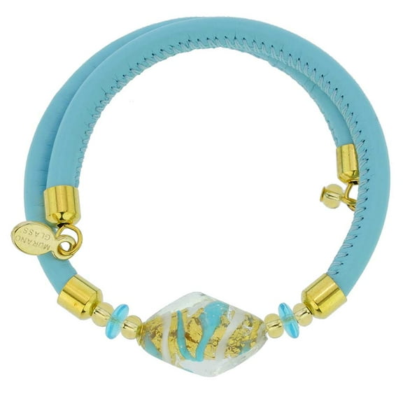 GlassOfVenice Delizia Murano Glass Leather Bracelet - Aqua Blue