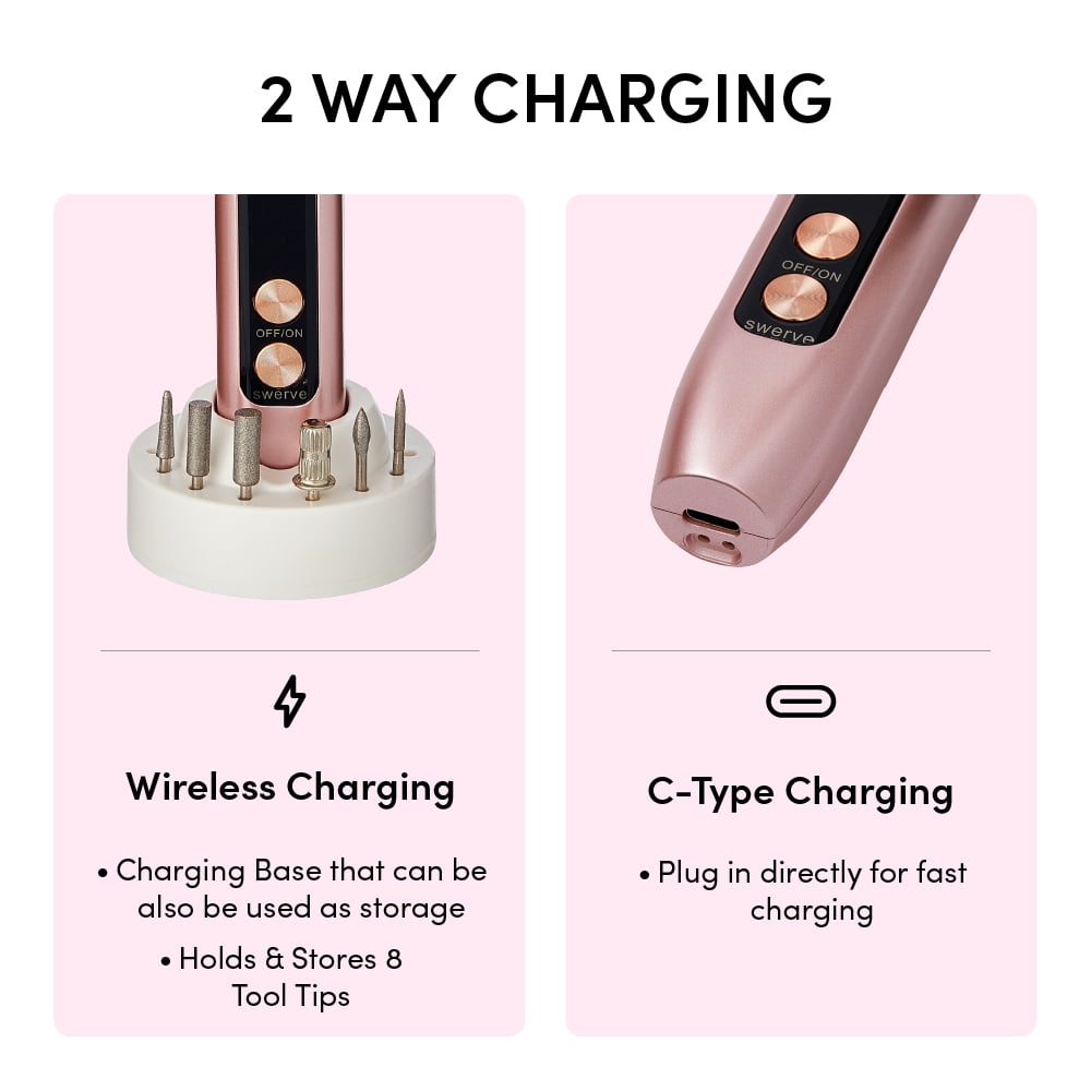 Éclat Cordless Nail Drill Electric File, Professional Efile for Acrylic, Gel, Dip Powder, Portable & Rechargeable Manicure Pedicure Tool Set with LED Light, 7 Drill Bits, Sanding Bands, Brush (White)