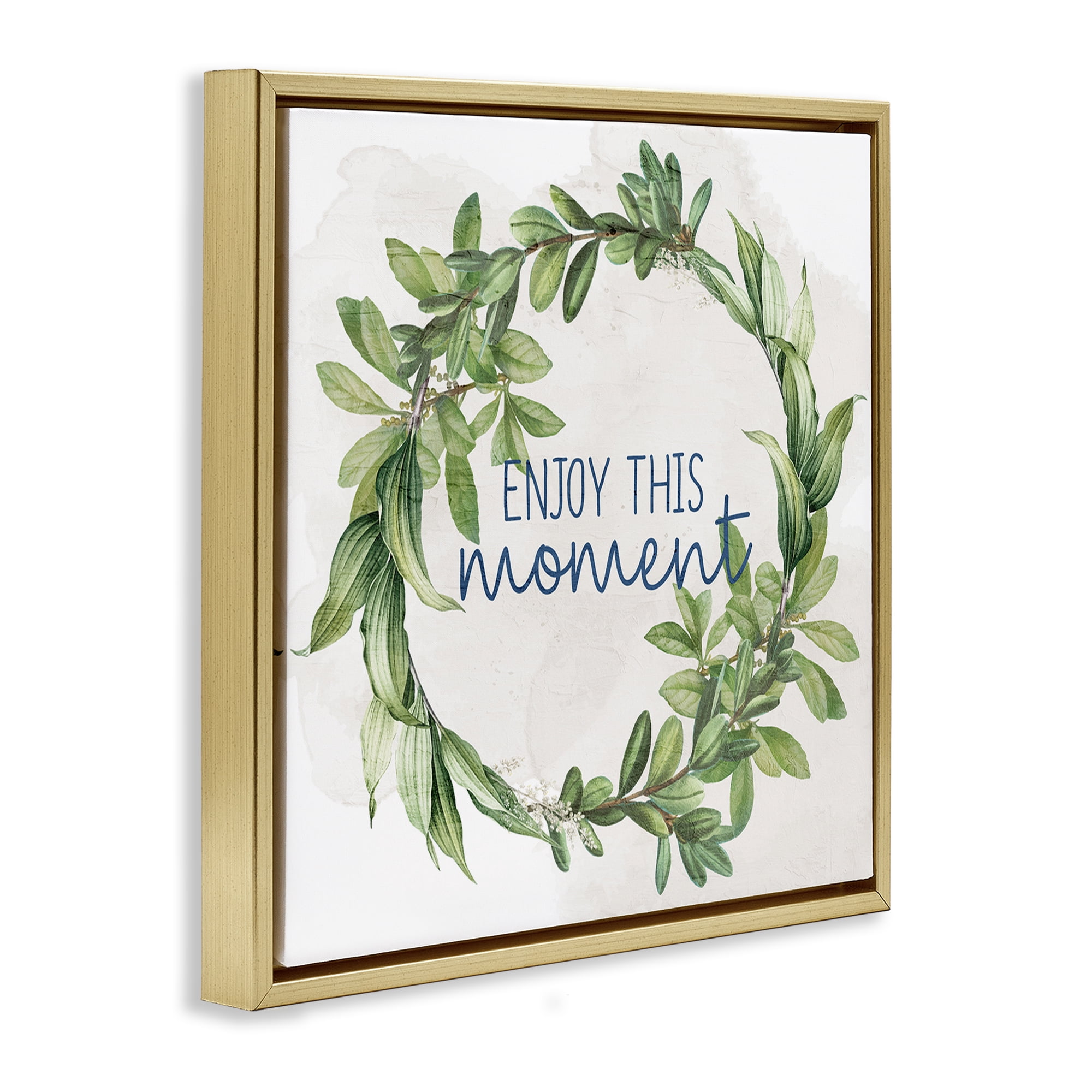 Stupell Industries Enjoy This Moment Plants & Flowers Painting Gold Floater Framed Canvas Art Print Wall Art, 18 x 18