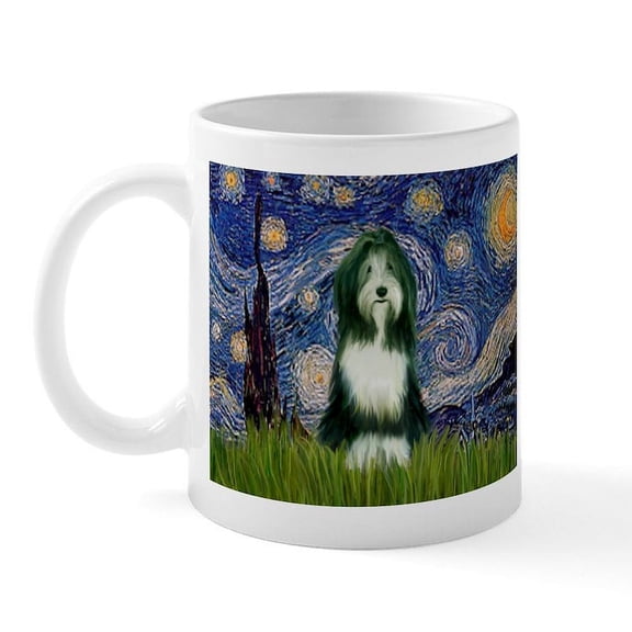 CafePress - Starry Night /Bearded Collie Mug - 11 oz Ceramic Mug - Novelty Coffee Tea Cup