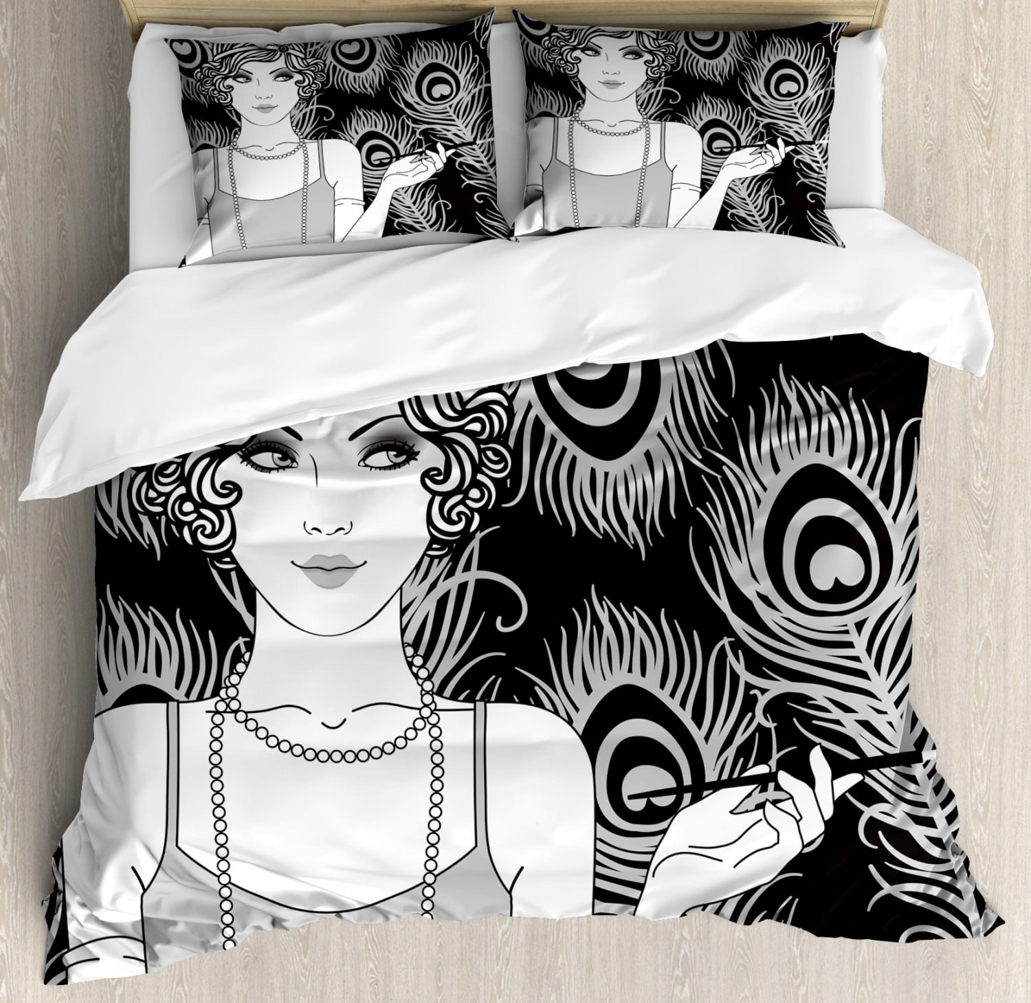 Pin Up Girl King Size Duvet Cover Set Retro Style Party Concept