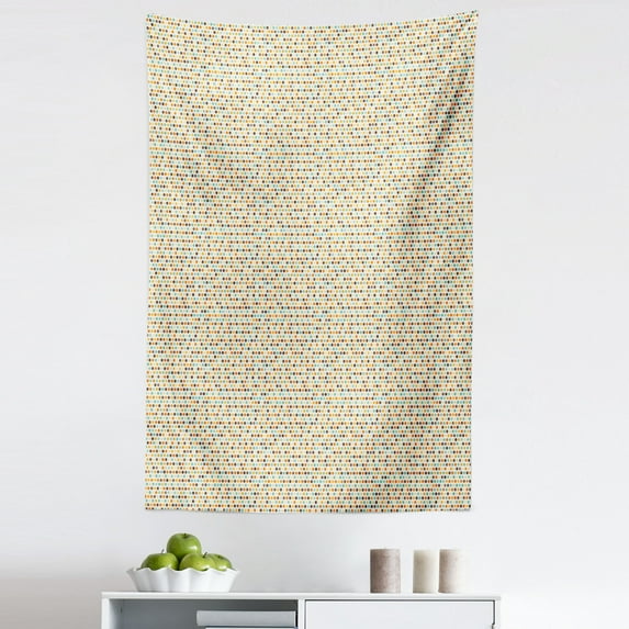 Yellow Brown Tapestry, Colorful Polka Dots in Retro Design on a Plain Background, Fabric Wall Hanging Decor for Bedroom Living Room Dorm, 5 Sizes, Pale Earth Yellow Taupe, by Ambesonne