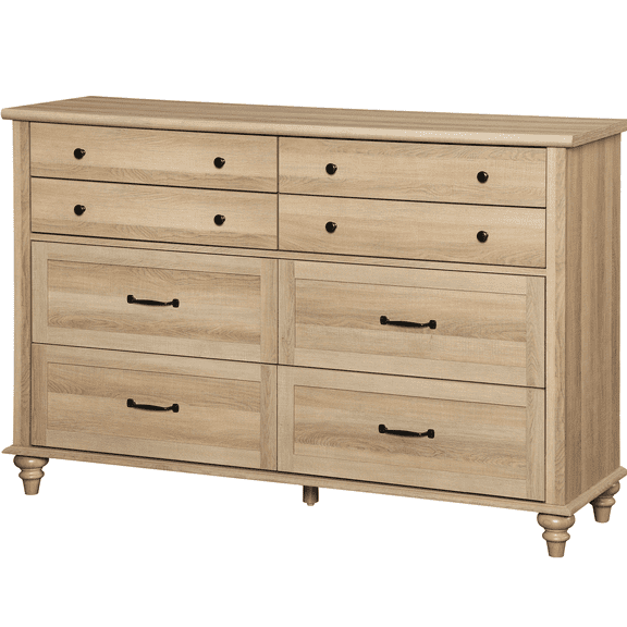 Mid Century Dresser with 8 Drawers, Wooden Kids Dresser for Kids Room Living Room, Oak