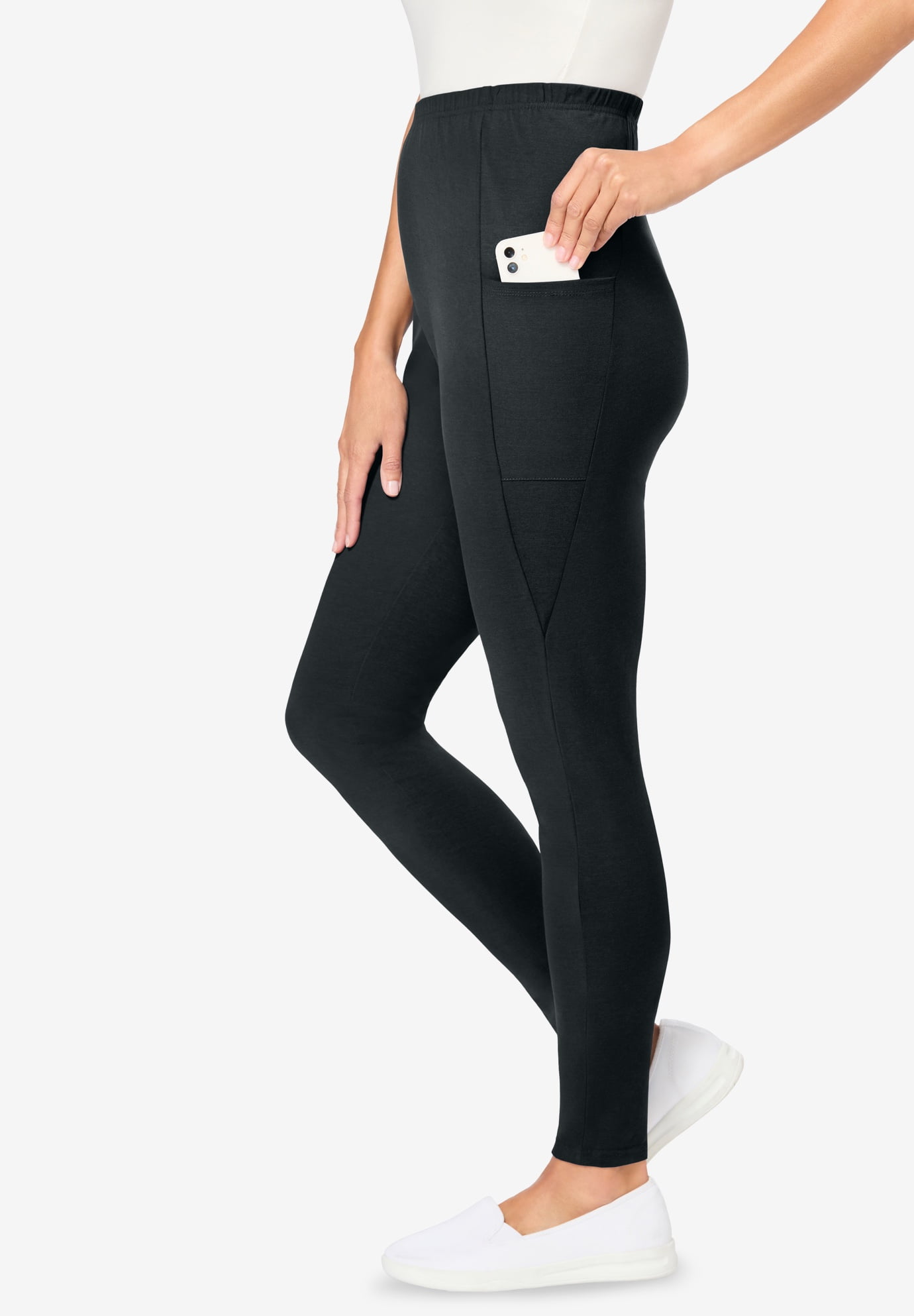 Plus Size Stretch-Cotton Knit Pull-On Pocket Leggings - image 3