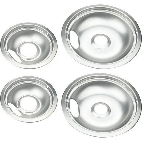 CNKOO 4 Pack Chrome Drip Pans set Compatible with GE Stoves Chrome Finish Electric Stove Burner Drip Pans 2 x 6inch  2 x 8inch Stove Drip Pans