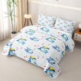thumbnail image 3 of Feelyou Kawaii Music Shark Quilt King for Boys Girls, Striped Animal King Coverlet Set, White Blue, 3 Pieces, 3 of 7