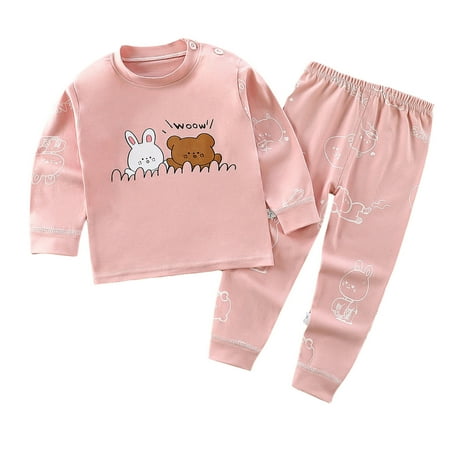 OSOLU Children Boys Girls Clothing Sets Round Neck Long Sleeve Home Cute Cartoon Print 2 Piece Home Versatile Travel Sets