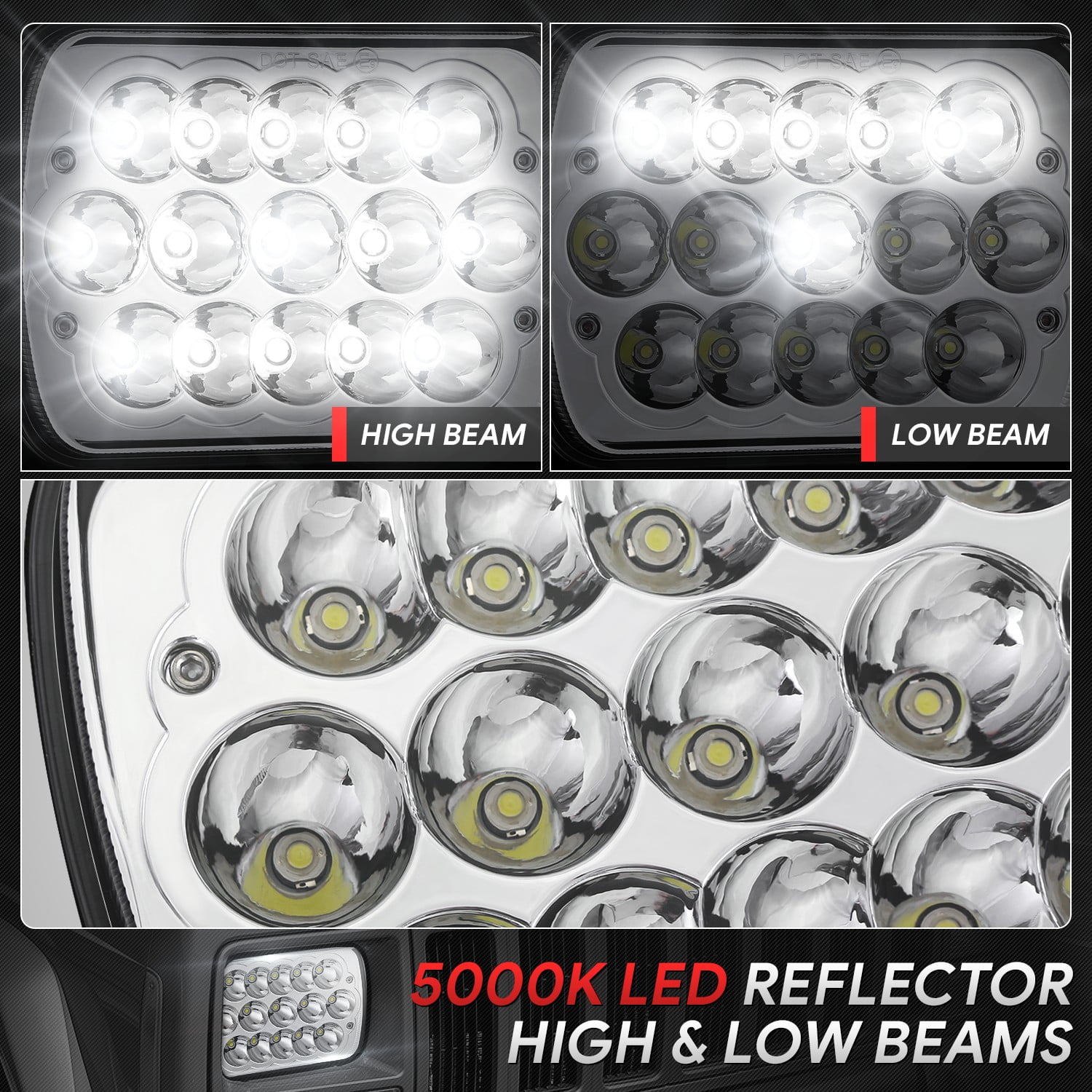 DNA Motoring 7X6" H6054 LED Sealed Beam Headlights for Ford Toyota Pickup Truck Cargo Van