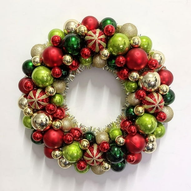 Adornos navideños Corona navideña 16 adornos de coronas navideñas con purpurina gruesa irrompible Guirnalda decorativa para puerta, pared, repisa, decoración para fiestas navideñas Colgante circular d