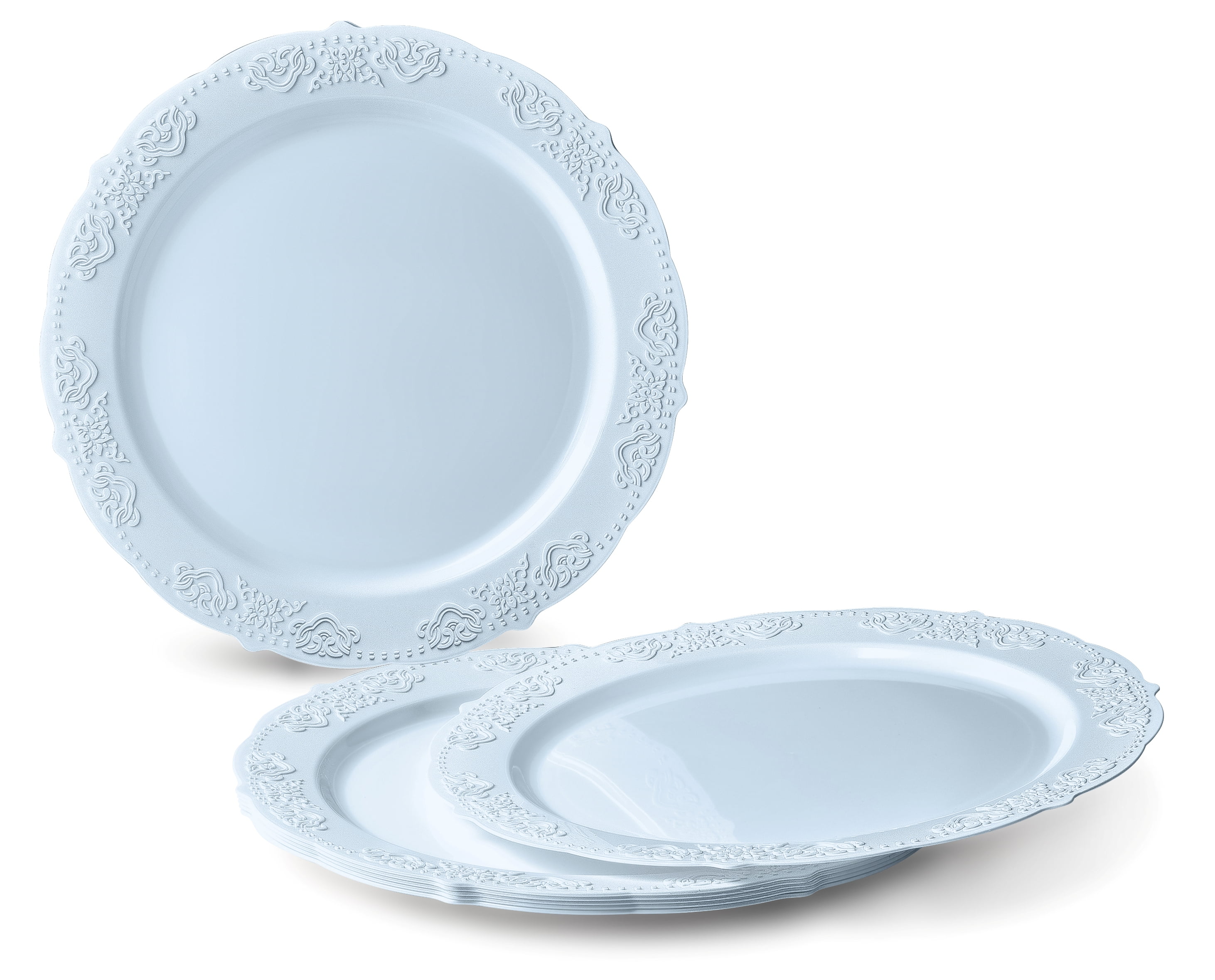 " OCCASIONS " 240 Plates Pack,(120 Guests) Vintage Wedding Party Disposable Plastic Plates Set-120x10.25'' Dinner +120x7.5'' Salad/Dessert Plate (Portofino Plain Blue)