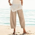 thumbnail image 2 of EDFBUYKRS Female Women Pants Casual Linen Pants Women Petite Straight Leg Pant Women Waist Crop Loose Colour Pure and Pants Elastic with Pocket Women Casual Pants Xxl, 2 of 6