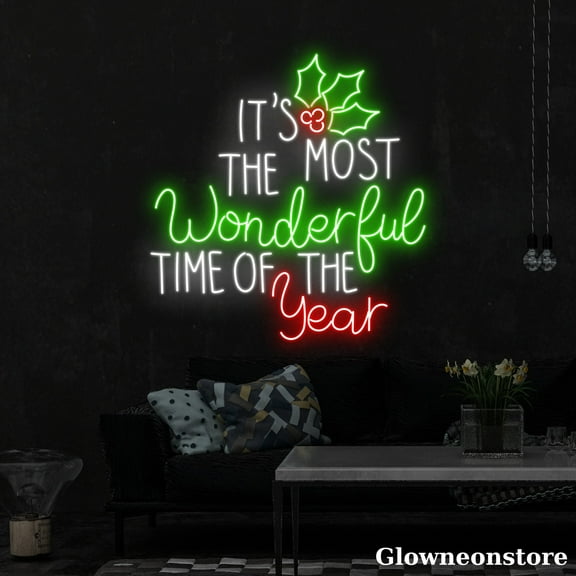 Glowneon It's The Most Wonderful Time Of The Year Neon Sign, Christmas Quotes Led Sign