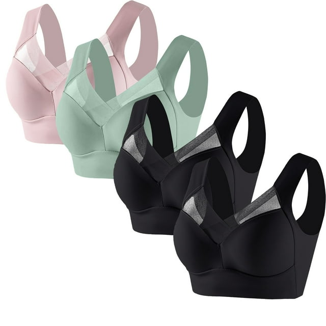 Timegard 4pc Bras for Women Wireless Comfy Breathable Full Coverage High Support Back Smoothing Everyday Bra
