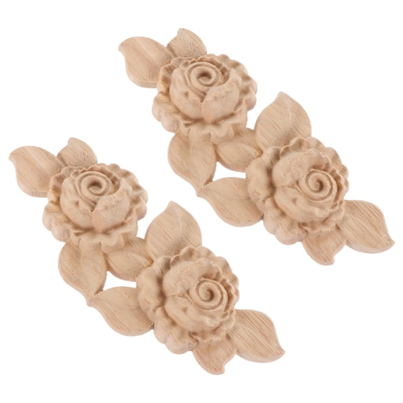 Masteelf Carving Rose Onlay Applique Unpainted Wooden Decor for Furniture 2 Pcs Khaki 7.87x7.87 Inches