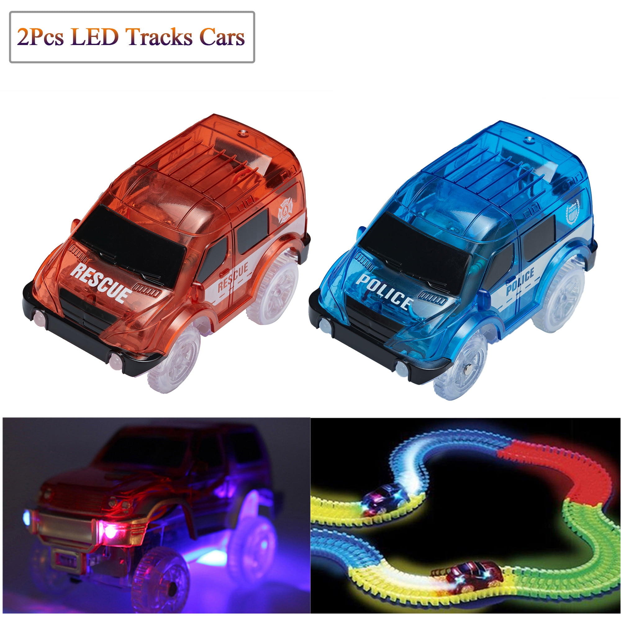 2pc 2 LED Race Jeeps Magic Twister Glow In the Dark RaceTrack  Vehicles 