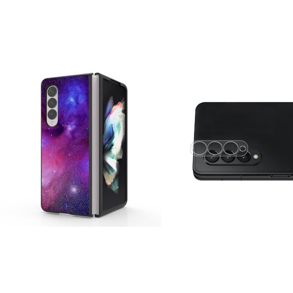 Accessory Bundle for Galaxy Z Fold 4: Slim Snap-On Case (Nebula Galaxy), Rear Camera Glass Protector