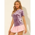 thumbnail image 4 of DARING DIVA Women's Velvet Blouse Tops Crew Neck Short Sleeve T-Shirt XS Rose Pink, 4 of 6