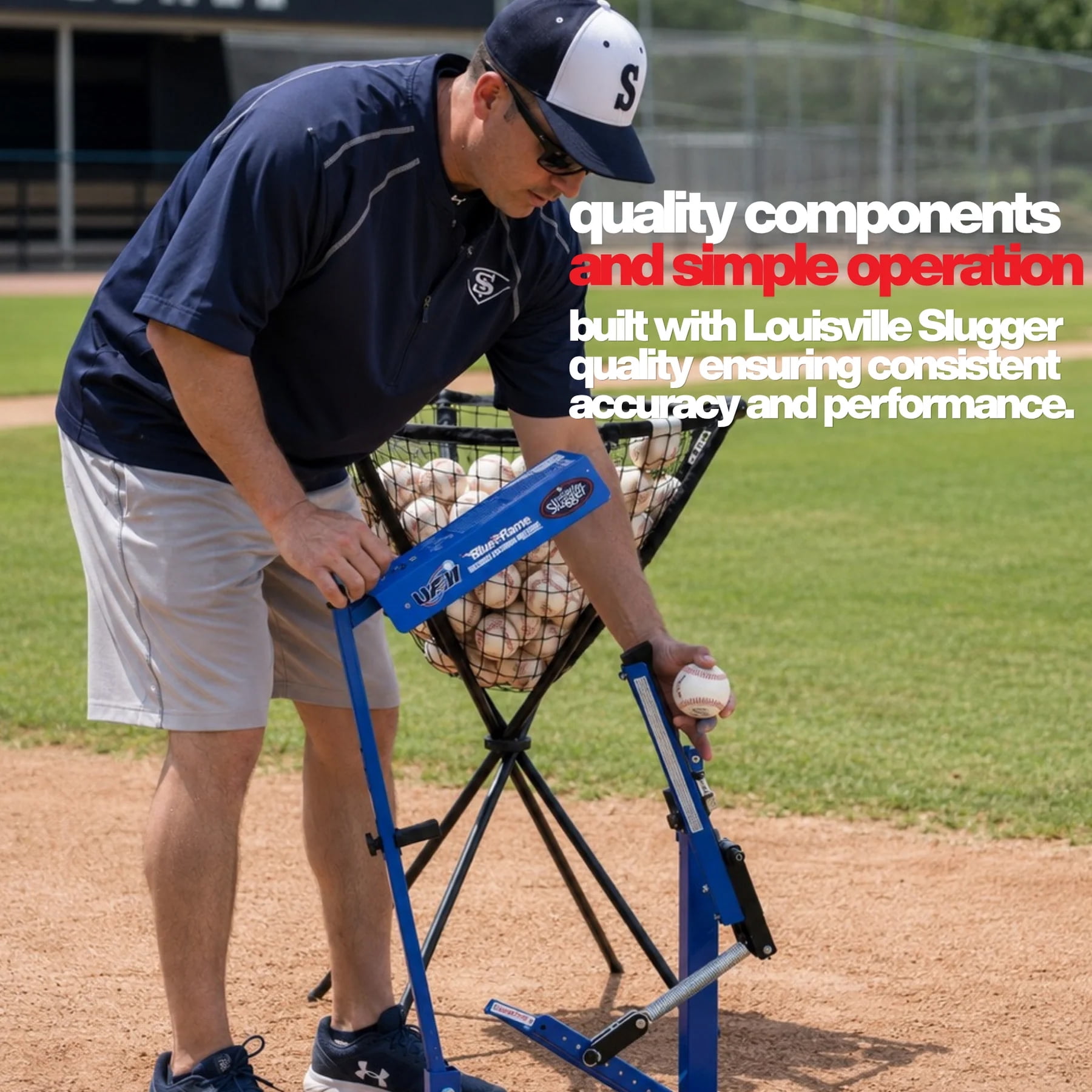 Louisville Slugger Blue Flame Pitching Machine – Throws Up to 60