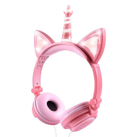 esonstyle Unicorn Kids Headphones, Over Ear with LED Glowing Cat Ears,Safe Wired Kids Headsets 85dB Volume Limited, Food Grade Silicone, 3.5mm Aux Jack.Cat-Inspired Headphones for Girls