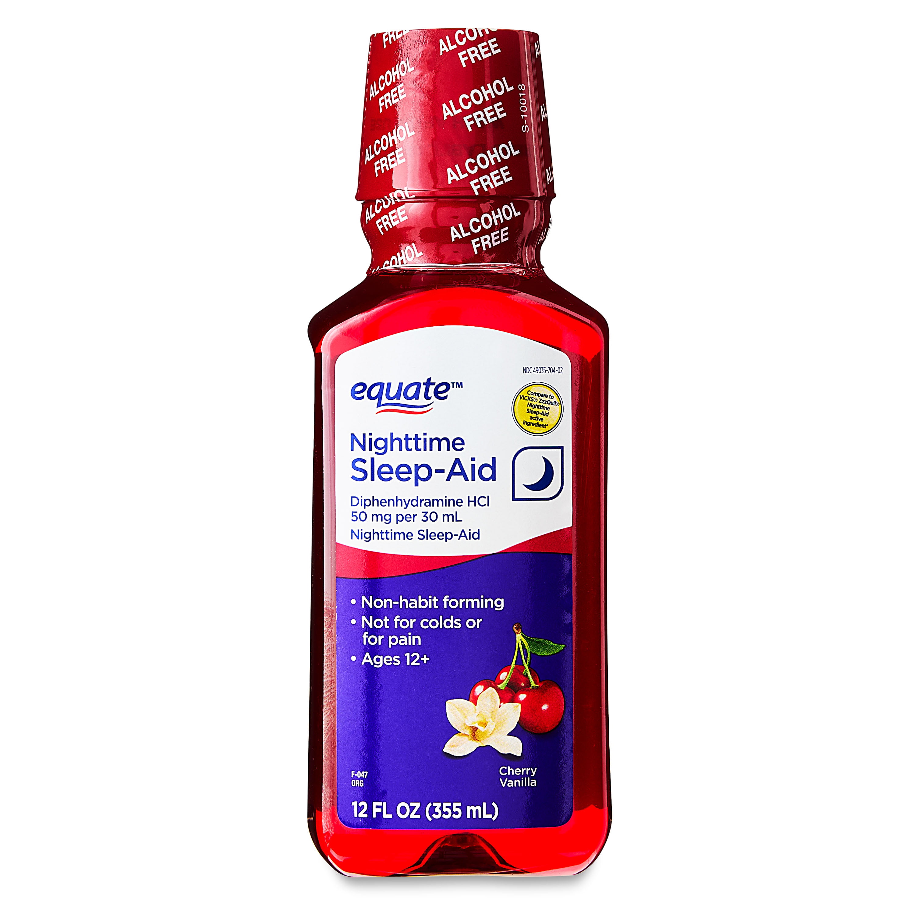 (3 pack) Equate Alcohol-FreeNighttime Sleep Aid Diphenhydramine 50 mg Liquid, Cherry Vanilla Flavor, 12 fl oz, Compare to VICKS® ZzzQuil ®Nighttime Sleep-Aid Active Ingredient