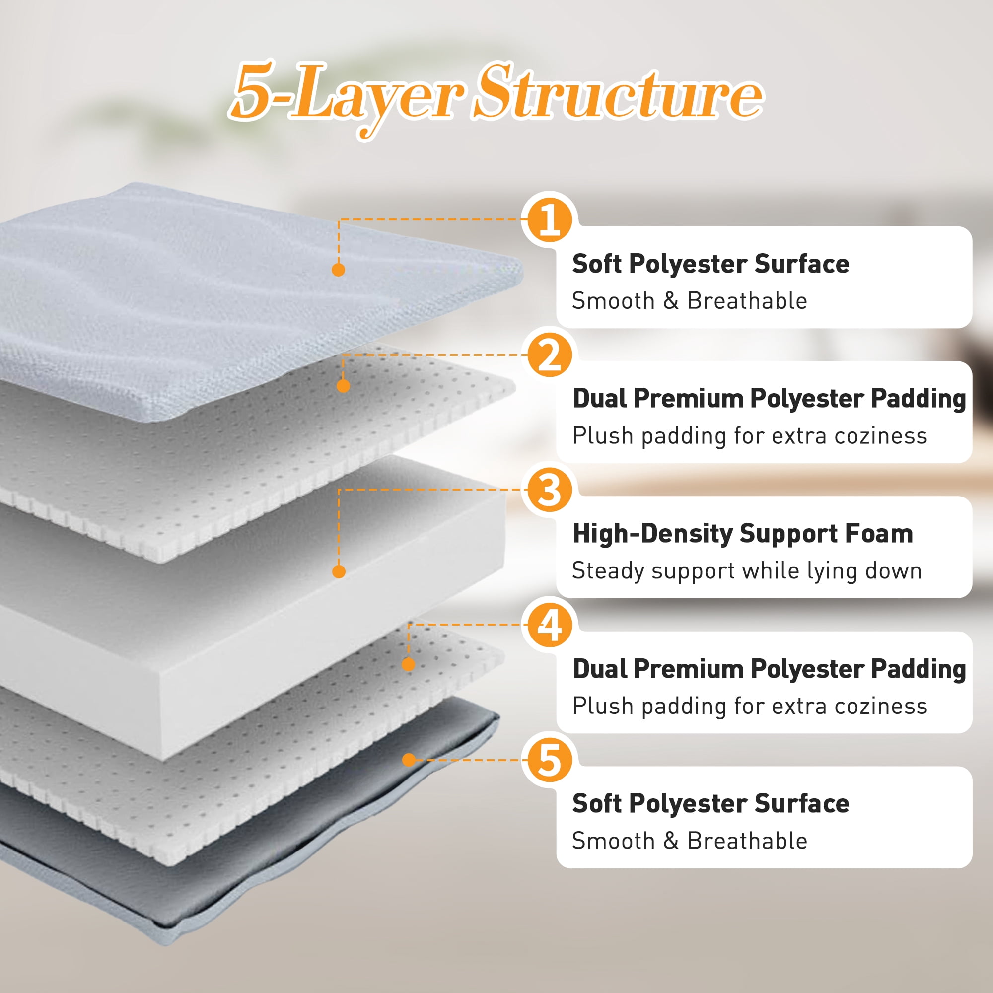 CONCETTA Memory Foam Futon Mattress, Full Size, Foldable Tatami Floor Mattress with Storage Bag, Gray