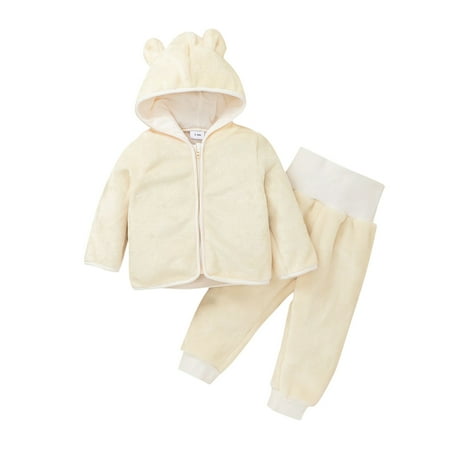 

AIMAOMI Baby Girls Boys Solid Hooded Long Sleeve Sweatshirt Top Coat Pants Clothes Set Winter 2Pcs Outfits H