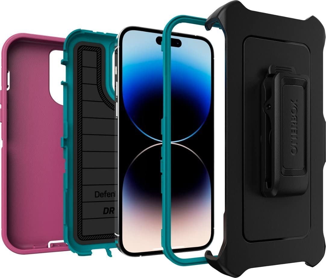 OtterBox Defender Series Screenless Edition Case for iPhone 14 Pro Max Only - Holster Clip Included - Microbial Defense Protection - Non-Retail Packaging - Canyon Sun Pink