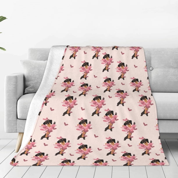 Balery Dachshund Dog Heart Manta de Felpa Suave y Acogedora – Cobija de Franela Aterciopelada para Cama, Lavable y Cálida para Sofá, Mascotas, Transpirable-50"x40"