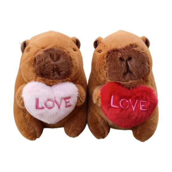 Capybara Plush Stuffed Animal Toy Pendant with Embroidered Heart Shape Decorative Accent Soft Huggable Cushion Keychain Pendant, Bag and Car Accessory, Valentine's Day or Birthday Gift