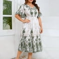 thumbnail image 2 of HVOBTTY Robes d'Été Décontractées à Manches Courtes pour Femmes, Robe Ample à Manches Évasées pour Femmes, Vacances à la Plage, Jupe Mi-Longue Imprimée Fraîche Verte, TTG, 2 of 4