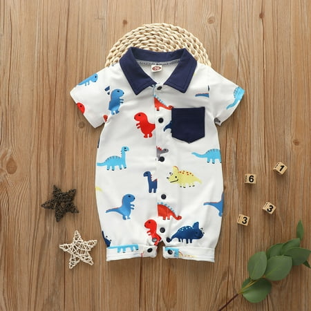 

Oalirro Clearance Deals Clearance toddler Baby Girls Boys Cartoon Dinosaur Single-Breasted Lapel Cute Jumpsuit