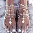 thumbnail image 2 of Bohemian Layered Coin Anklet with Toe Ring Beach Barefoot Sandals Jewelry Summer Ankle Bracelet for Women, 2 of 10