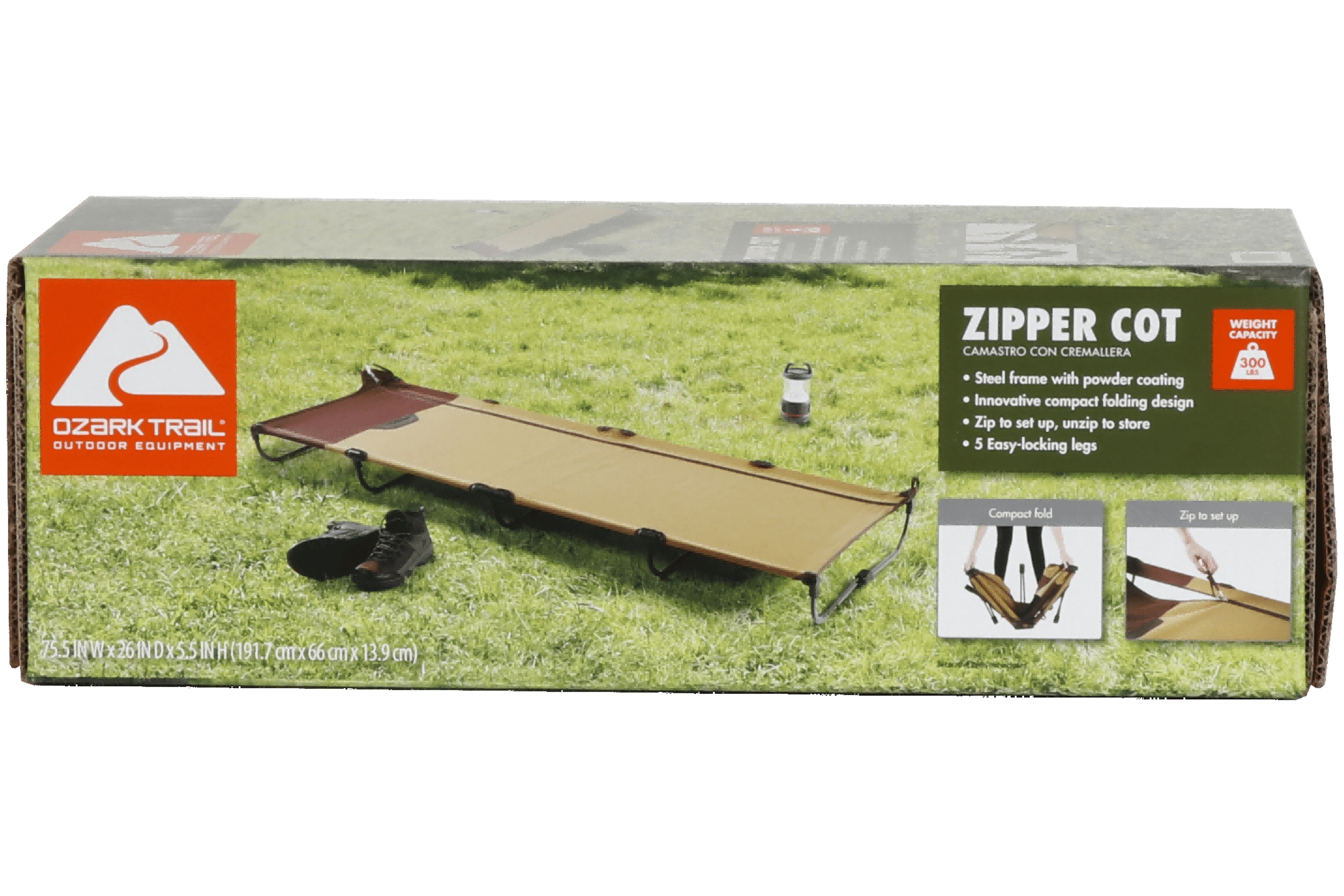 OZARK TRAIL ZIPPER COT, ADULT, 75.5″ X26″ X 5.5″