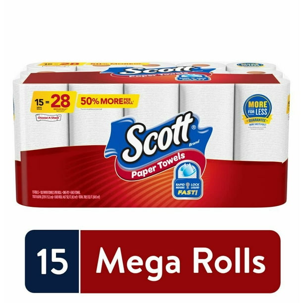 Scott Paper Towels ChooseASheet, 15 Mega Rolls, White
