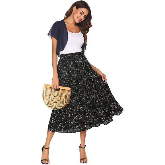Pleated Midi Skirt High Waist Swing Skirts with two pockets for Shopping,Holiday,Working